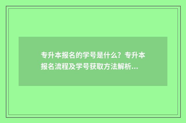 专升本报名的学号是什么?专升本报名流程及学号获取方法解析 专升本报名的学校有哪些?