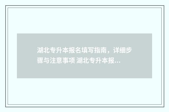 湖北专升本报名填写指南，详细步骤与注意事项 湖北专升本报名时间2024年官网