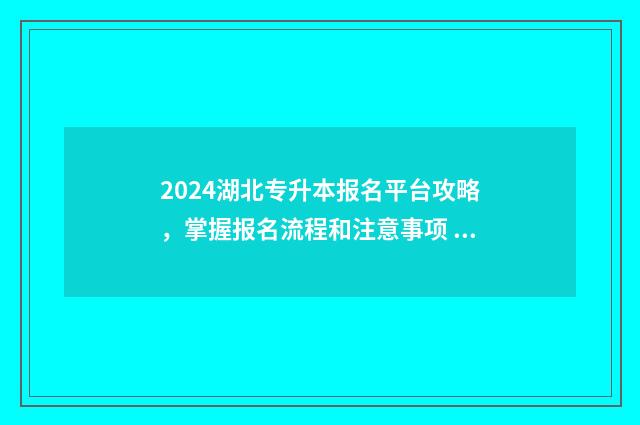 2024湖北专升本报名平台攻略，掌握报名流程和注意事项 2024湖北专升本考试报名时间