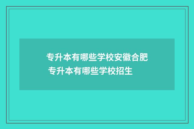 专升本有哪些学校安徽合肥 专升本有哪些学校招生