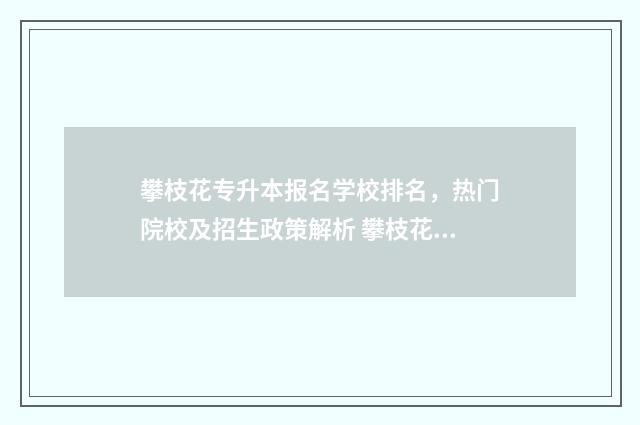 攀枝花专升本报名学校排名,热门院校及招生政策解析 攀枝花专升本成绩什么时候出来